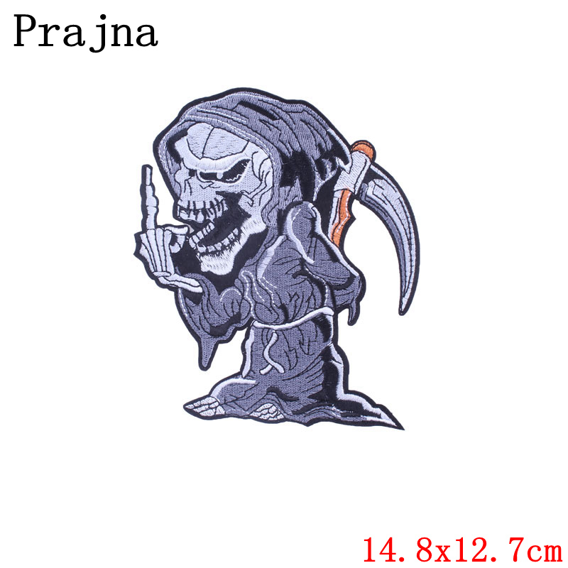 Parches de motociclista Punk para ropa, parches bordados con alas de calavera para ropa, pantalones vaqueros, chaqueta, apliques, insignias de parche para motocicleta: Blanco sin níquel