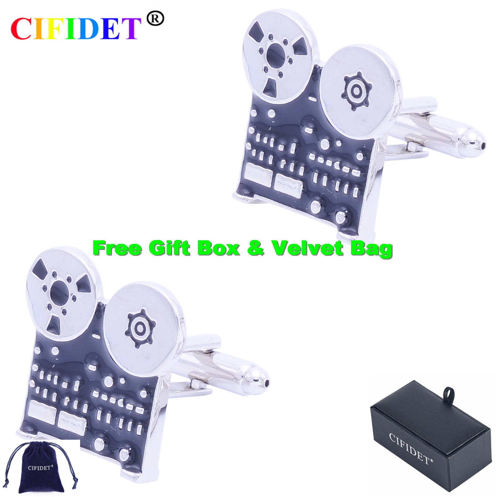 Cifidet Black Projector Manchetknoop Leuke Romantische Overhemd Manchetknopen Met Fluwelen Zak En Geschenkdoos Sieraden Accessoires Voor Mannen