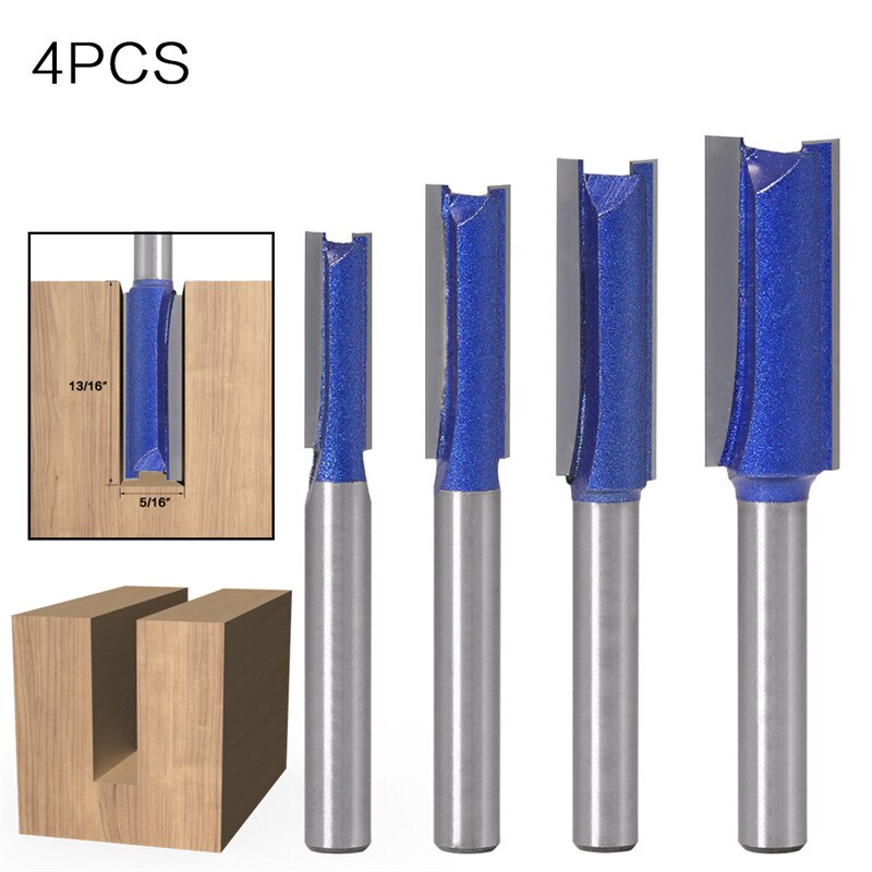 6mm Shank 4 Sizes Straight Woodworking Router Bit Set Carpenter Milling Cutter Wood Cutters Grooving Slotting Woodworking Tool: 4pcs