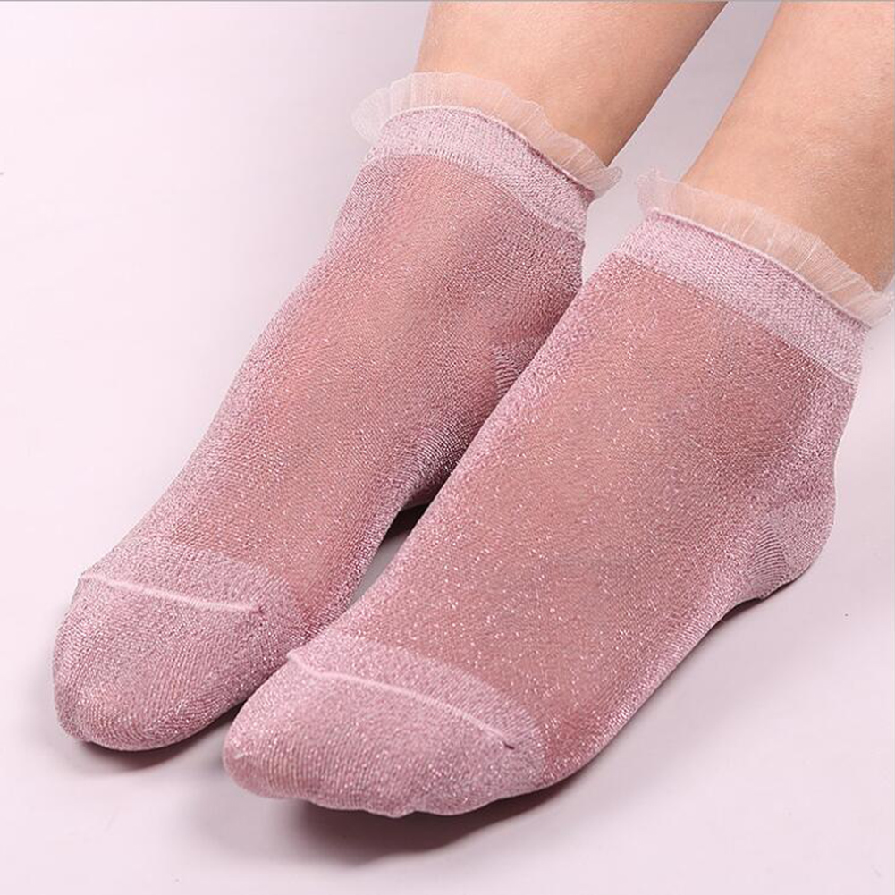 Glitter Ankles Socks Women Socks Spring Summer Shiny Hosiery Thin Casual Girls Sexy Foot Socks Crystal Lace Boat Socks: Pink