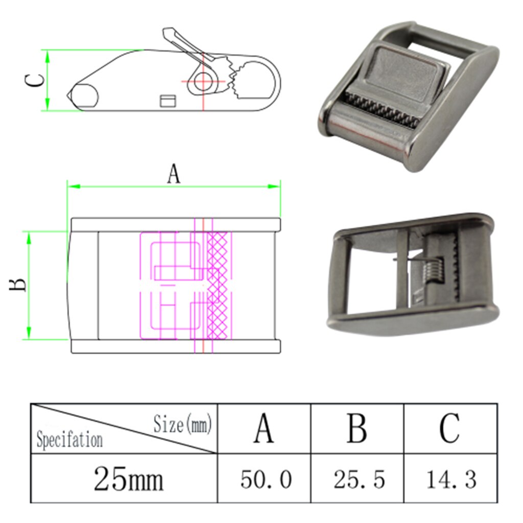 MagiDeal 316 Stainless Steel Boat Marine Cam Ratchet Buckle for 1" Tie Down Strap Webbing Cargo