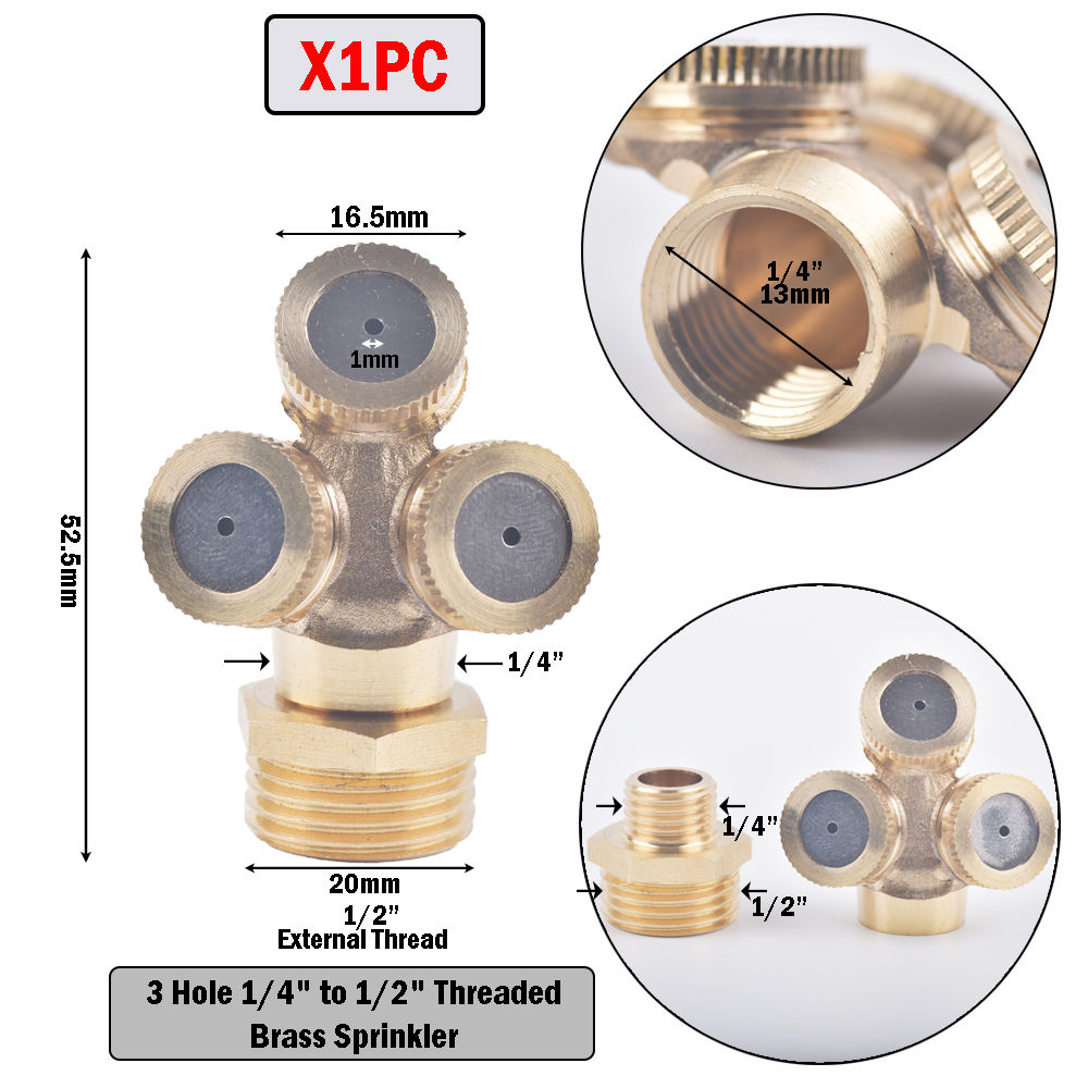 1-8 Hole 1/4" 1/2" 3/4" Brass Sprayer Nozzle Garden Irrigation For Farm Drip Irrigation Pesticide Atomizing Spray Fitting: F