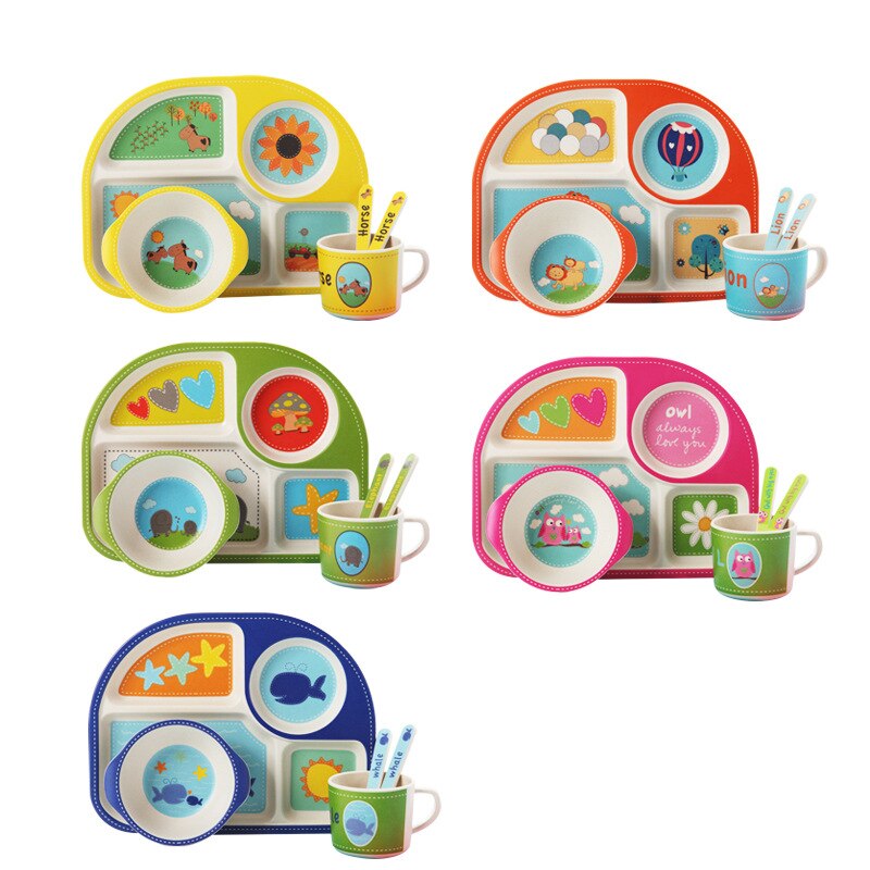 5 stuks babyvoedingsbakjes schattige voedselcontainer van bamboevezels kinderserviesgoed babyservies peuterbord maaltijdschaal