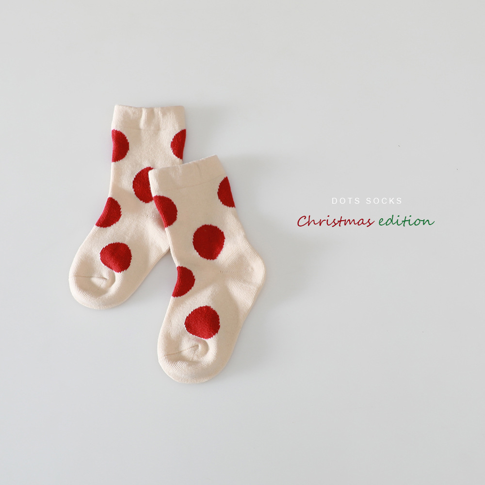 Chaussettes à pois colorées pour filles, chaussettes de sport pour enfants, chaussettes de sol en coton pour enfants, de noël: beige / 6 to 9y