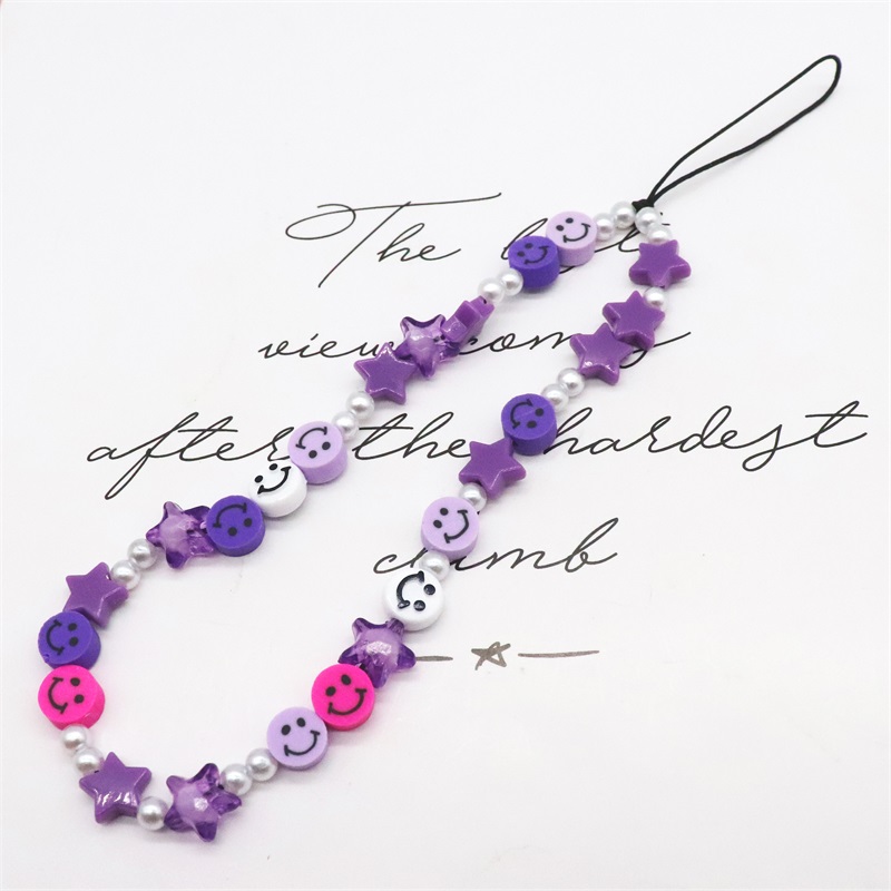 Blauwe Ster Bohemian Kleurrijke Zachte Klei Mobiele Telefoon Keten Voor Vrouwen Acryl Regenboog Keramische Liefde Kristal Kralen Mobiele ph: Kobalt Violet