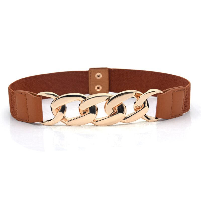 Gold Color Chain Buckle Waist Belt for Dress ElasticWide Ladies Belt All-match Coat Sweater Women Belt Waistband: brown