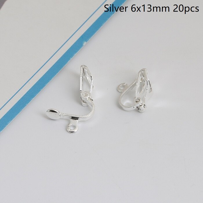 20 teile/los Rose Gold Rhodium Farbe KEIN durchbohren Ohrringe Clips 6x13mm Kupfer leer Basis Einstellungen Handwerk für DIY Ohr Schmuck Machen: silber-