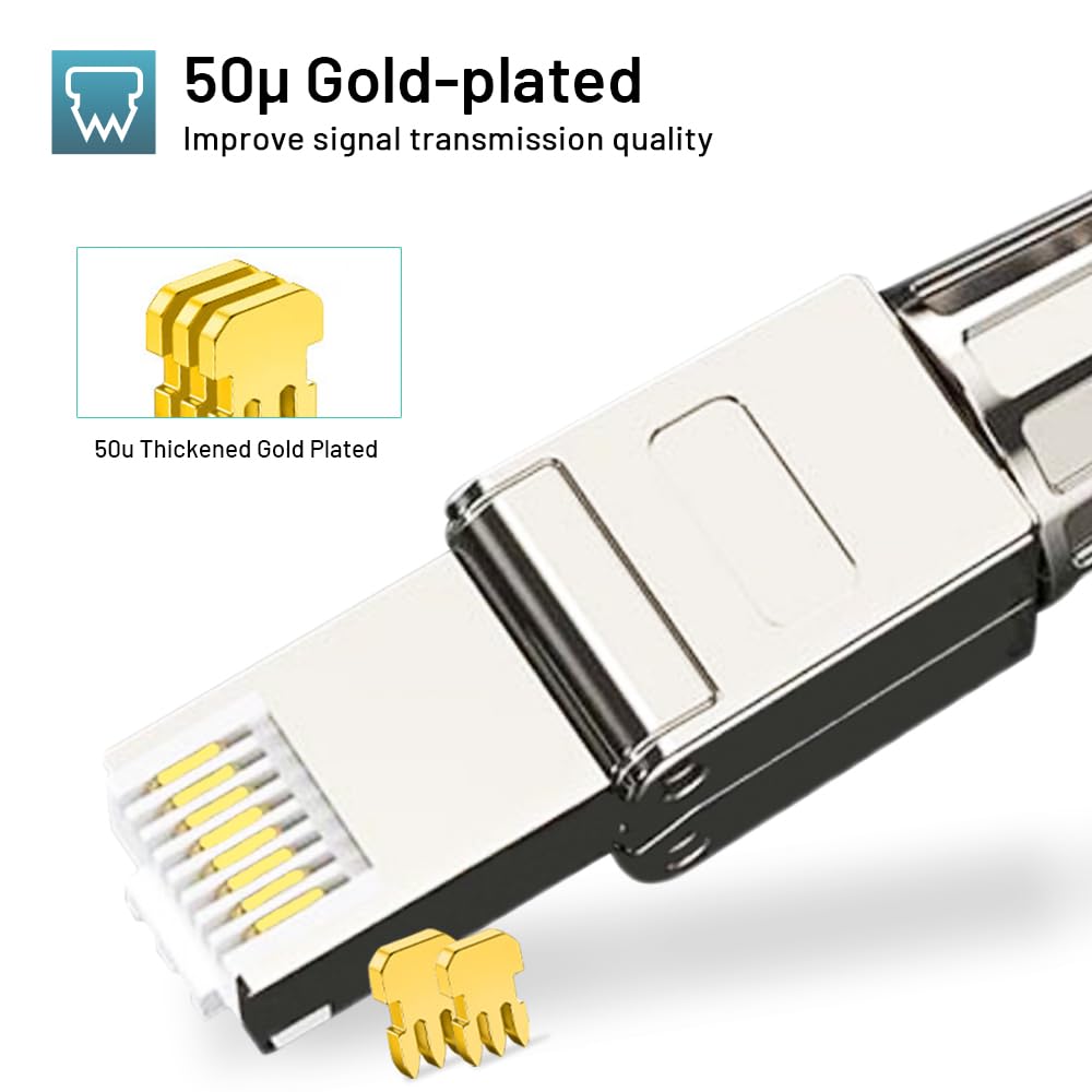 ZoeRax RJ45 Cat8 Cat7 Cat6A Connector Toolless Shielded/Unshielded Ethernet Termination Plug for 23~26AWG STP/UTP Ethernet Cable
