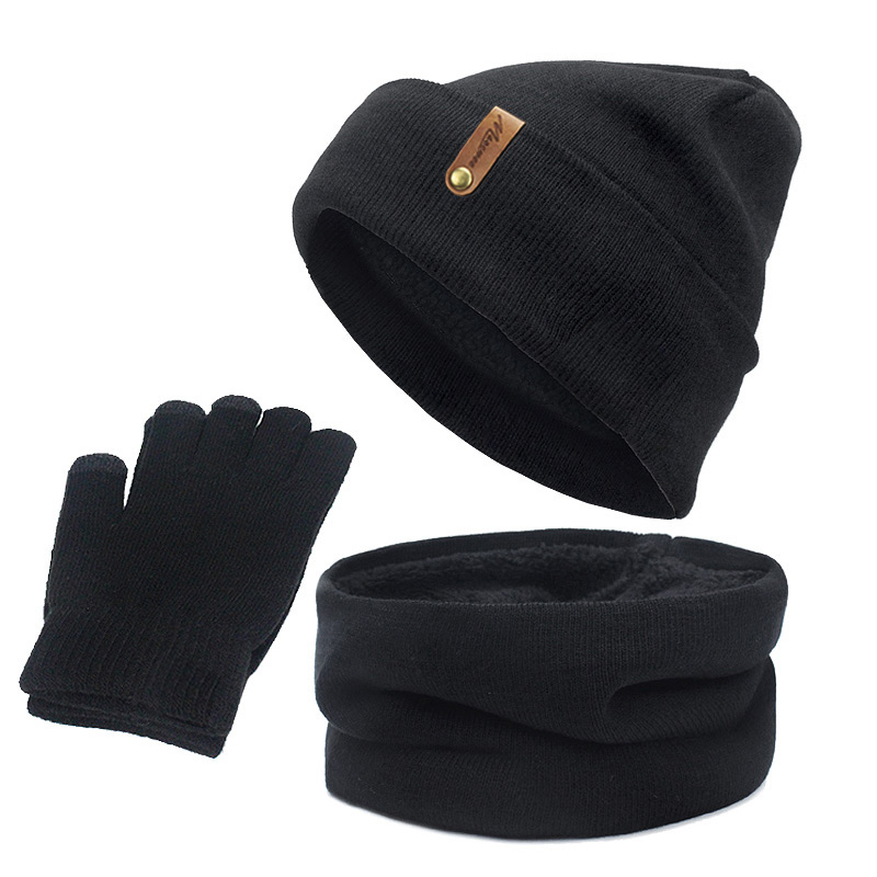 3 stk skullies beanie hat tørklæde handsker sæt til mænd og kvinder vinter udendørs varme tykke beanies cap med foring ring tørklæder sæt: F