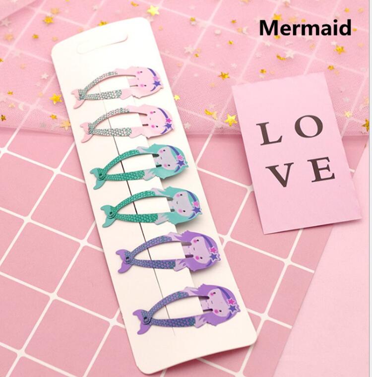 Pinzas para el pelo para niña y bebé, broches para el pelo, horquilla de colores dulces, estilos de dibujos animados, para , accesorios para el pelo, 6 uds.: Mermaid