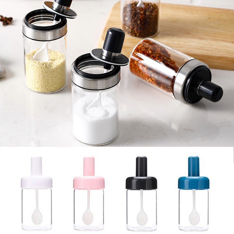 Frasco de aceite Caster, recipientes para especias, latas de sal, contenedor de almacenamiento, pimienta, condimento, cocina con cuchara/cepillo/palo y tapa, 1 Uds.