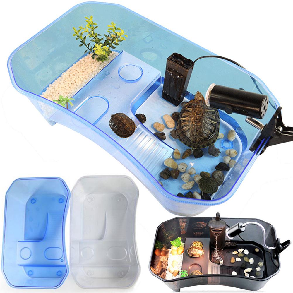 Caja de cría de tortuga para acuario, casa perchada con plataforma de secado para reptiles brasileños, tanque de agua de tortuga transparente