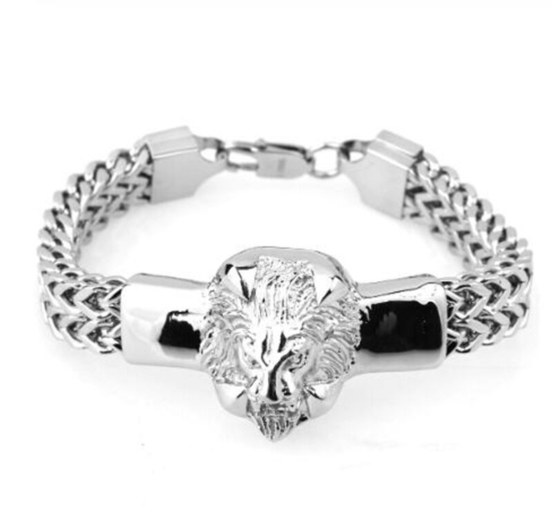 Overdrijving Rvs Ketting Gouden Leeuwenkop Punk Armband Voor Mannen Sieraden