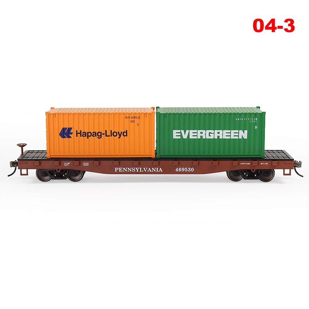 C8741 Model Railway Layout HO Scale 1:87 52ft Flat Car with 40&#39; 20&#39; Container Oil Tanks Lot: 04-3