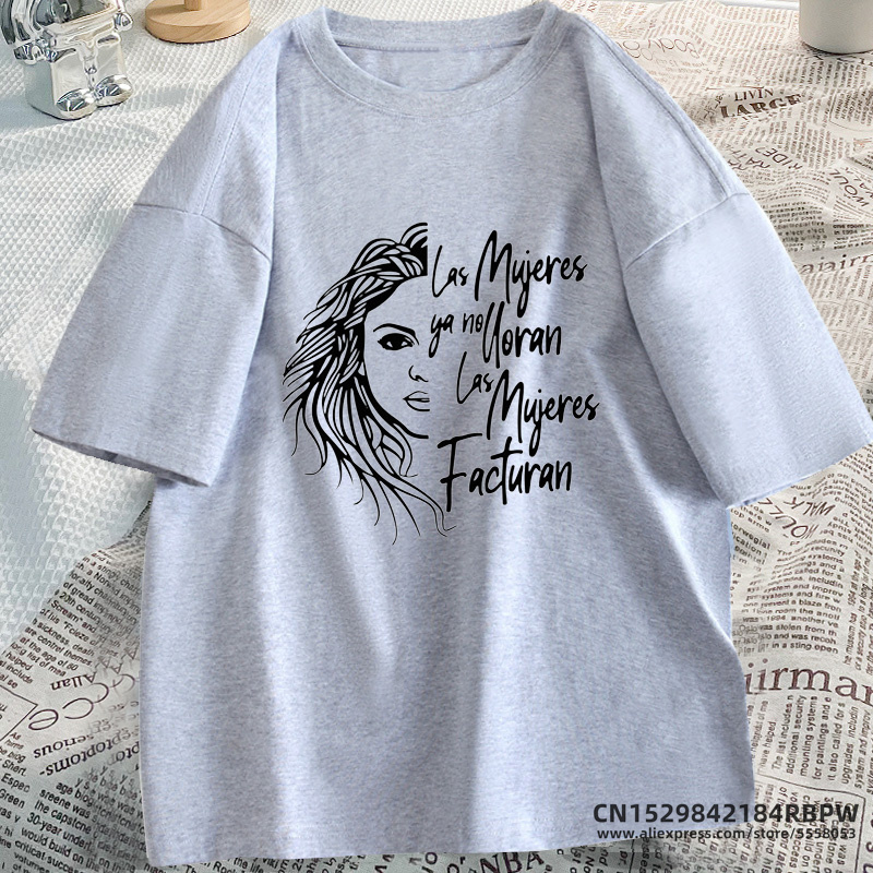 Shakira-Camiseta de algodón con estampado para mujer, camisetas de manga corta, ropa para mujer Ya No Lloran, Camisetas estampadas Don't Cry: L / Negro