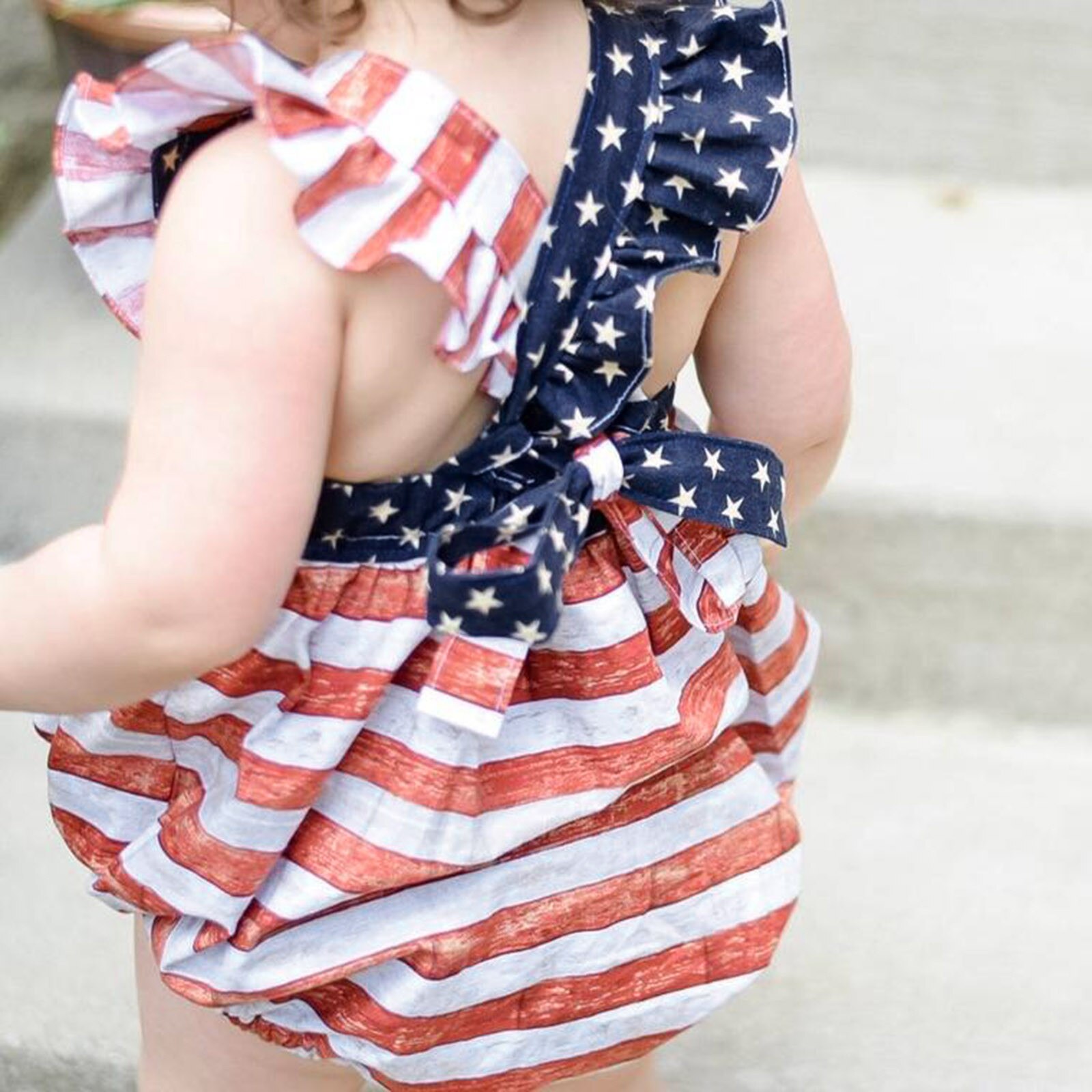 Romper Bodysuit Baby Flying Mouwen Onafhankelijkheid Dag Sterren Gestreepte Gedrukt Jongens Meisjes 4th-of-july Sterren En Gestreepte Gedrukt