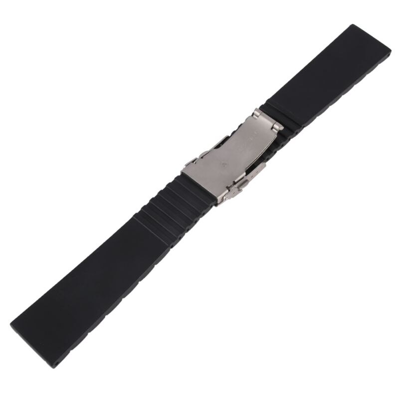 /est / 20 22 MM Black Silicone Rubber Waterproof Men& Women Watch Strap Band Deployment Buckle Watch Band: Default Title