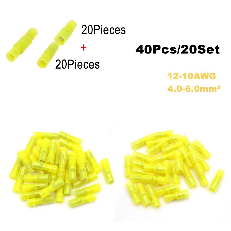 40Pieces 20Set Bullet Flag Wire electrical Connector Male Female Crimp Insulation Nylon Cable Terminals FRD MPD Car Terminator: NylonB YELLOW 20SET