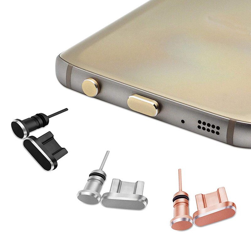 1 Set Metalen Stof Plug Telefoon Accessoires Micro Poort Opladen + 3.5mm Koptelefoon jack Plug Voor Android Samsung Xiaomi LG Mobiel