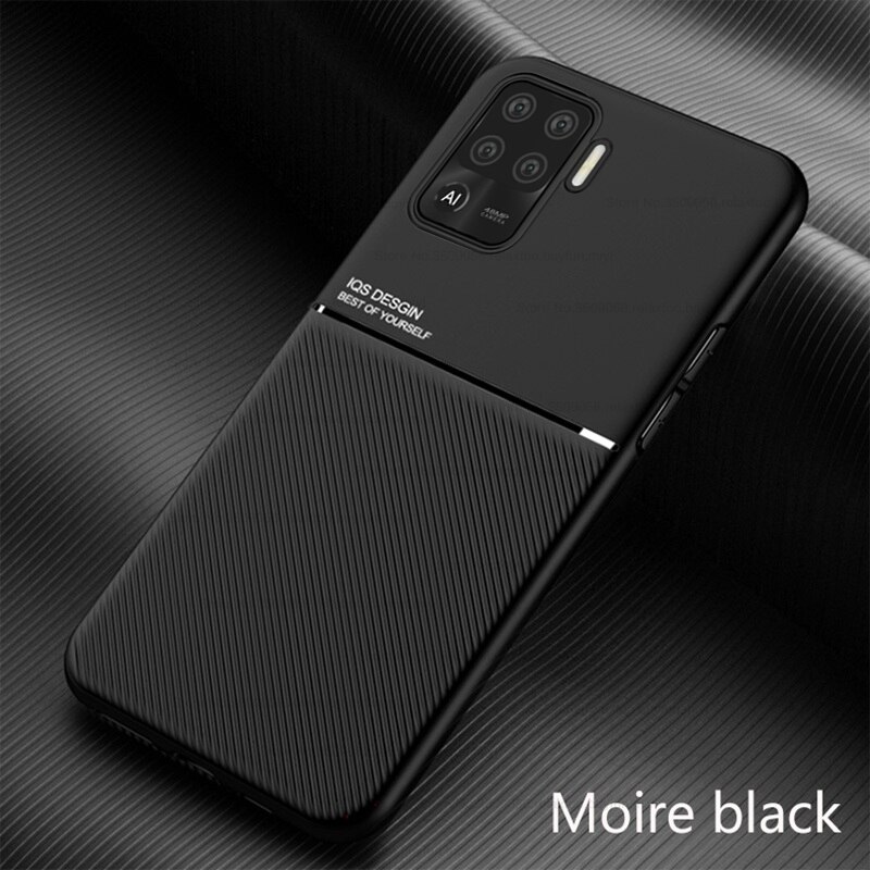 Lederen Textuur Magnetische Autohouder Silicon Bumper Shockproof Coque Cover Voor Oppo Reno5 Licht Reno 5 Lite 5 Lite case Cover: black