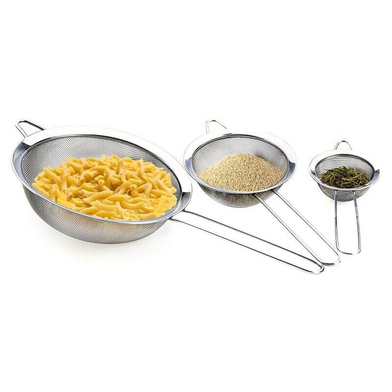 4 PCS Kitchen Sieve Flour Sieve Fine Sieve 7/12/16/22 Cm Set in Stainless Steel Noodle Sieve