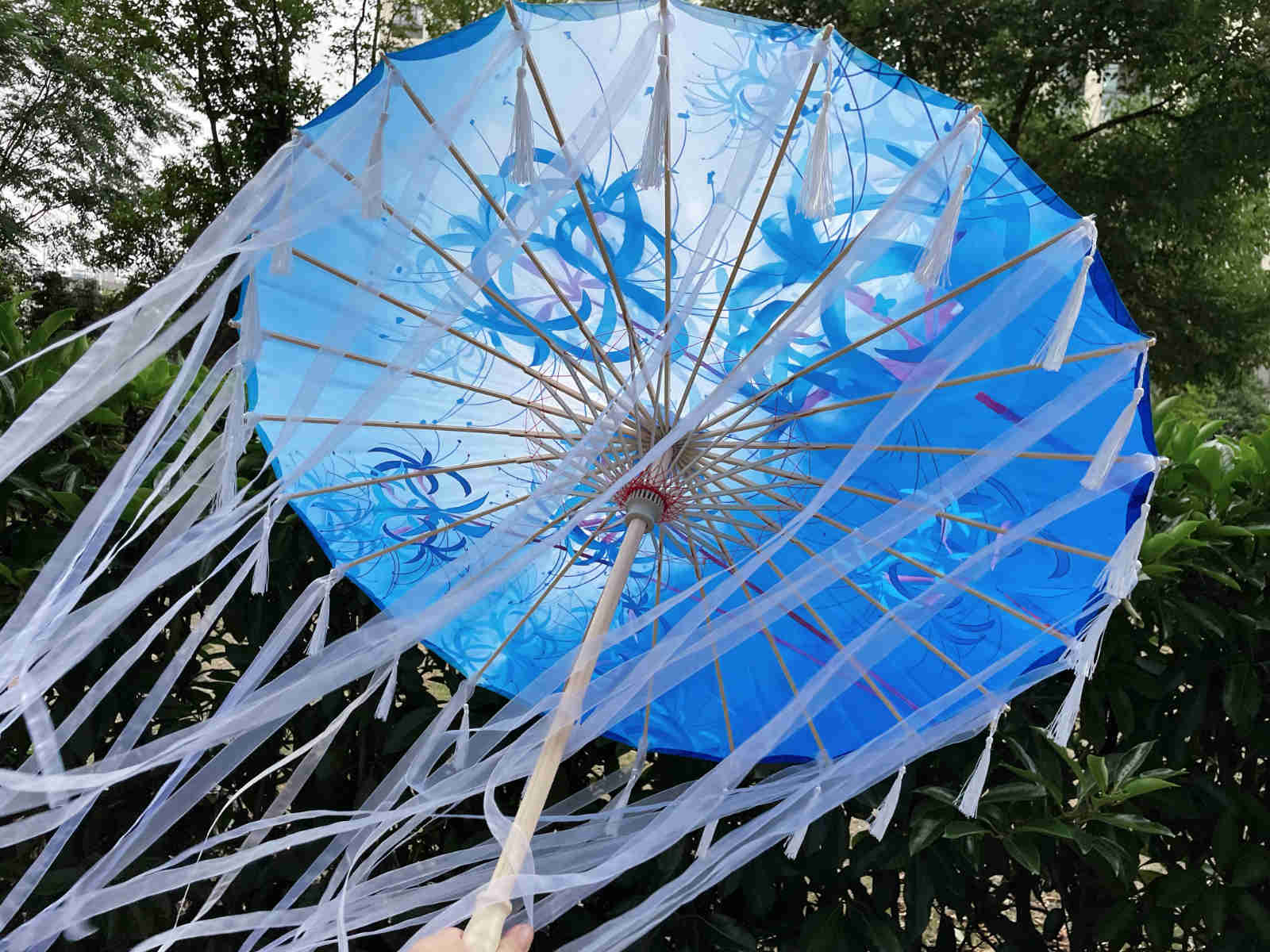 82cm hanfu cospaly blau geöltes Papier Regenschirm Frauen Fotografie Requisit Band antike Quasten Regenschirm Fan Paraguas Sonnenschirm: Marine Blau