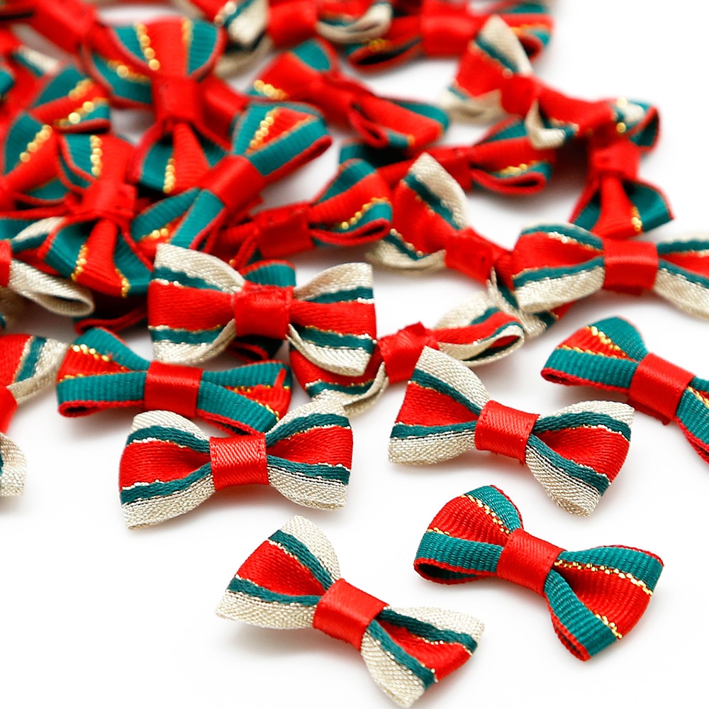 Laços de fita de cetim vermelho/verde, 20 peças, para costura, decoração artesanal para festa/casa/roupa/decoração de cabelo 3x1.5cm