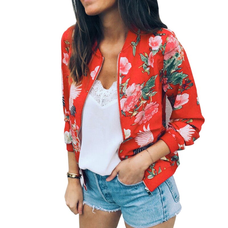 Vertvie femmes Sport manteau printemps Automn veste à glissière couleur unie à manches longues Baseball court imprimé manteau veste décontractée: S / red