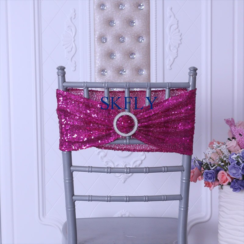 SH022F factory price many colors wedding decoration antique gold sequin chair band chair sash with buckle