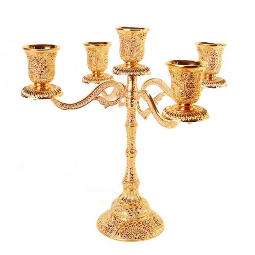 Portavelas de Metal Vintage de 1/3/5 brazos, portavelas dorados, mesa, centro de mesa, palos de vela, decoraciones de boda: 5 Arm Candle Holder