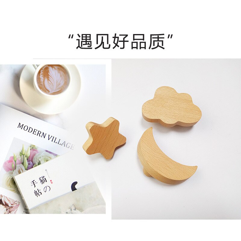 Nordic wood bond de sterren de maan wandhaak wandkapstok punch gratis houten veranda wandhangers