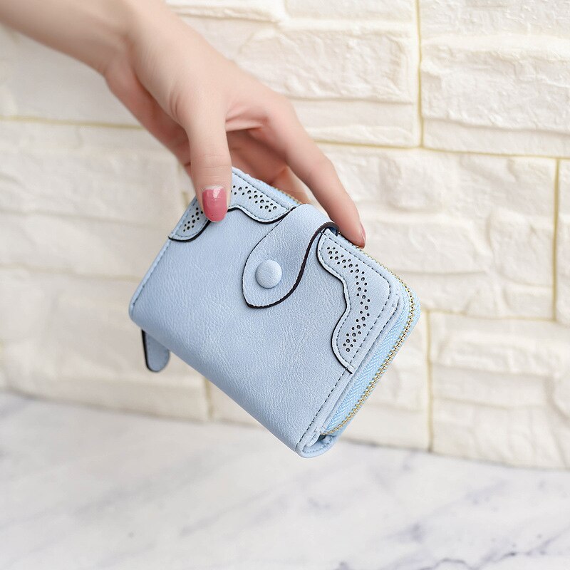 nouvelles femmes portefeuilles en cuir synthétique pour femmes court sacs à main dames de argent sac petit mignon pochette porte-carte Carteras: Light blue