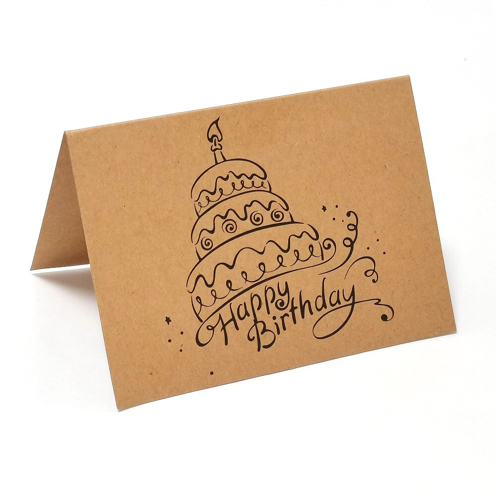 5-10pcs Kraft paper Happy Birthday Card for Note Cards Invitations Blank Inside Mini Greeting Cards Thank You Cards: QY1320 / 10pcs