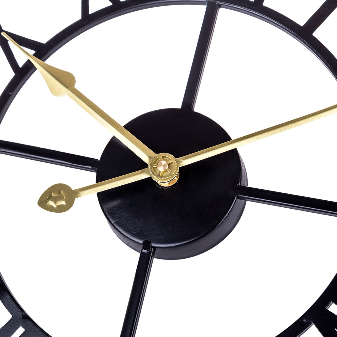 24 Inches 60cm Iron Hollow Wall Clock Roman Numerals Silent Wall Clock Hanging Clock Home Decor - Black