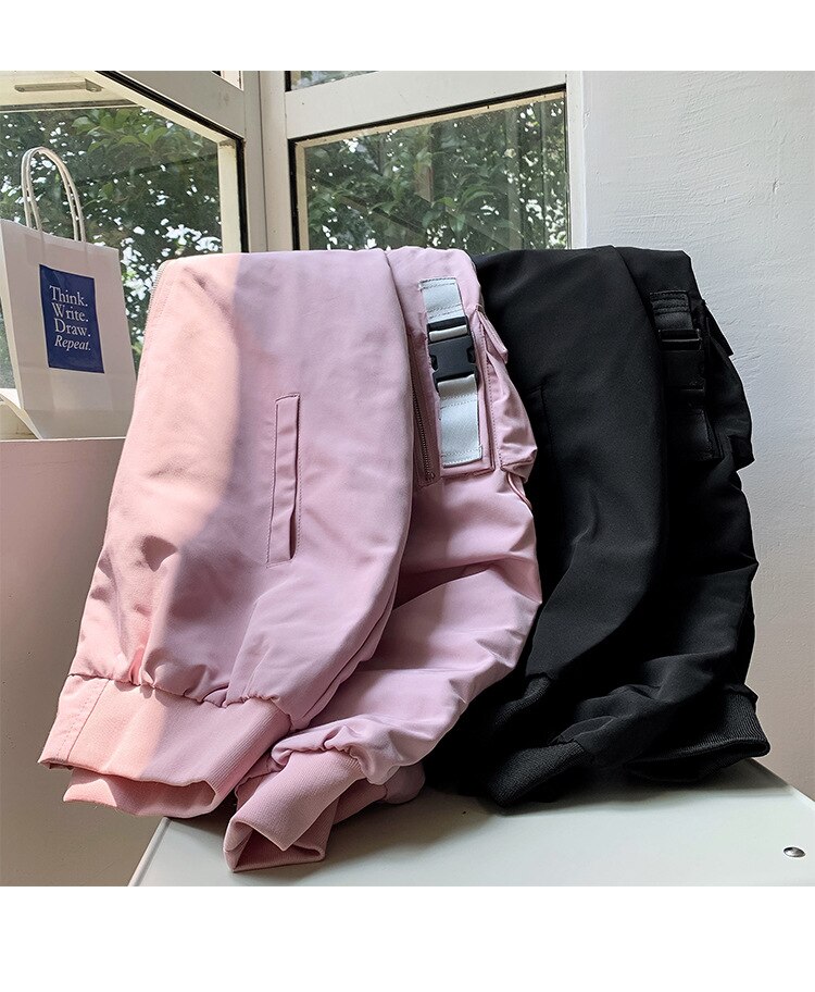 Efterår par jakke frakke oversize stil kvinder bomber jakke kvinder toppe chaqueta mujer vinter tyk frakke pink casaco: Tynd lyserød / M