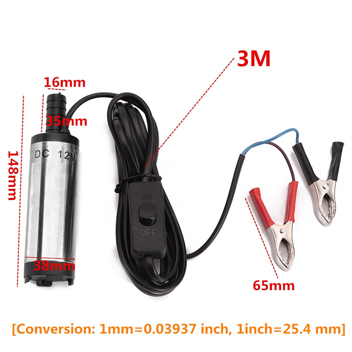 DC 12V Stainless steel Submersible Fuel Pump 38mm Water Oil Crude Oil Engine Fuel Transfer Refueling Tool