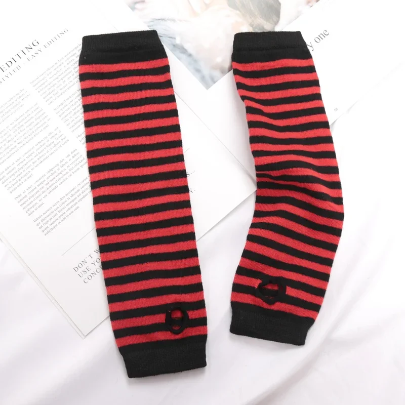 Vrouwen Winter Warme Lange Mouwen Handschoenen Vingerloze Streep Hiphop Gebreide Elleboog Wanten Elastische Outdoor Warmer Arm Halloween: Blauw