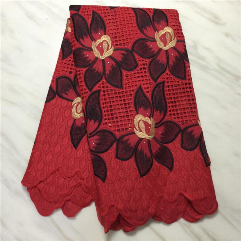 Tela de algodón de gasa Suiza perforada, lazo leche seda, bordado de flores con piedra, 5 yardas, brocado nigeriano, tejido francés africano