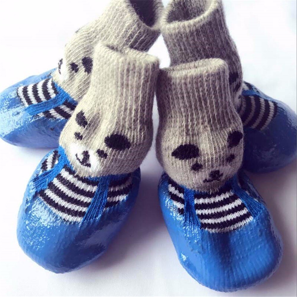 4 Stks/set Sml Size Katoen Rubber Hond Schoenen Waterdicht Antislip Hond Regen Snowboots Sokken schoeisel Voor Puppy Kleine Katten Honden