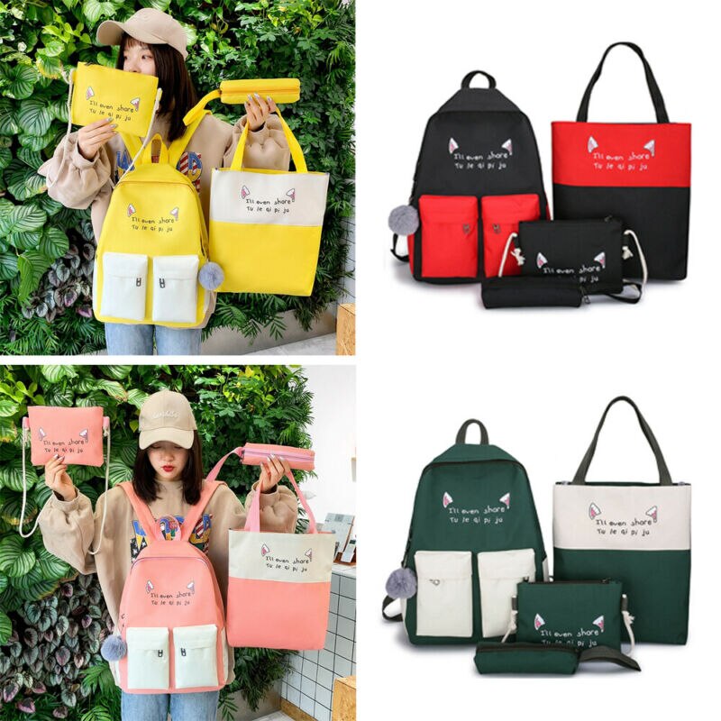 4Pcs/set Women School Backpacks canvas Schoolbag For Teenagers Girls Student Book Bag Boys Mochilas patchwork Backpacks