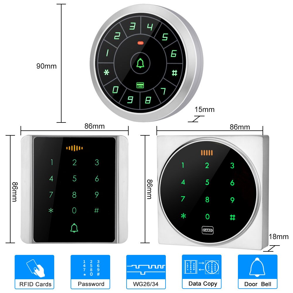 125KHz Access Control Keypad RFID Keyboard Touch Metal Waterproof Access Controller Wiegand 26/34 for Door Access Control System