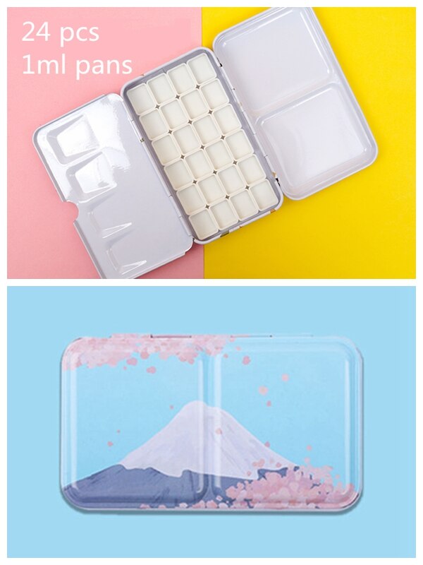 Artist Watercolor Paint Palette Empty Painting Storage Tin Box Iron Paint Tray with Half Pans Painting Supplies: Design 7