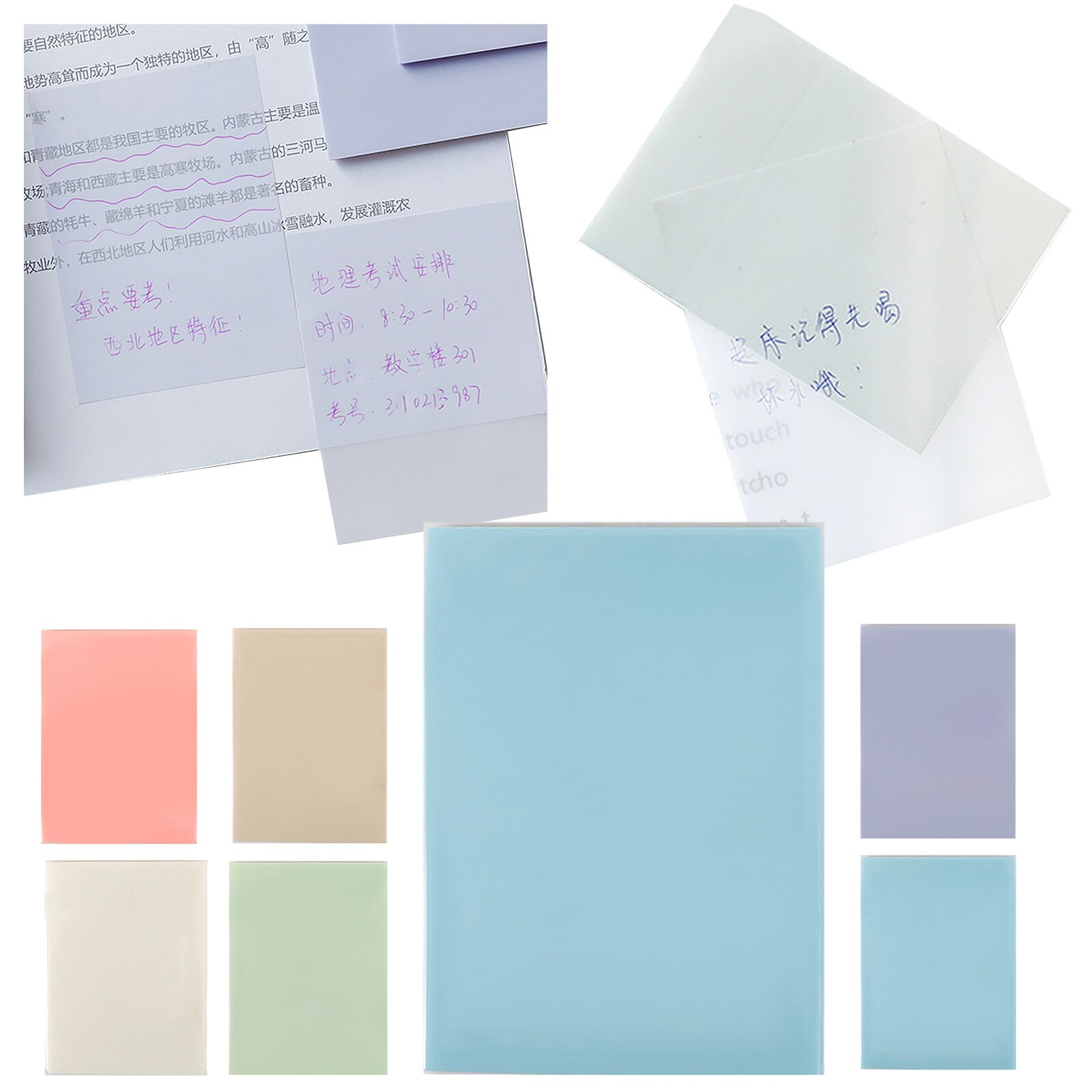 50pcs Transparent Sticky Note Pads Colorful Waterproof Self-Adhesive Sheets Notepad School Office Supplies Stationery 70x95mm
