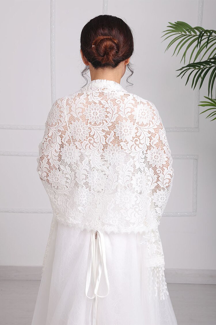 Bruiloft Accessoires Bolero Wit Bruids Mantel Vrouwen Wrap Kwasten Dunne Kant Cape Gril Jurk Avond Jassen Wedding Wrap Shawl