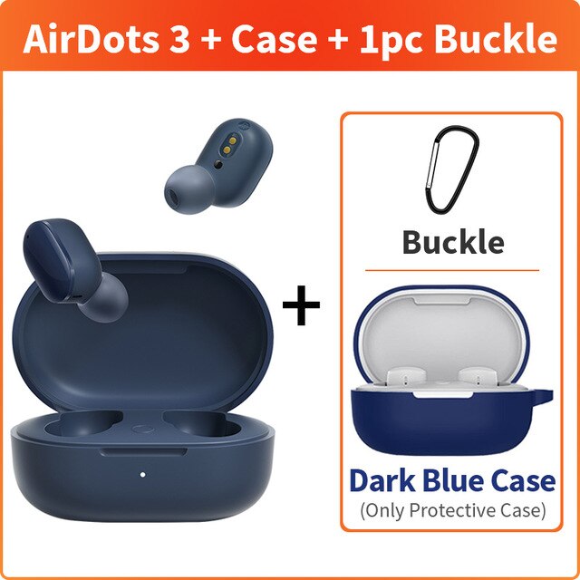 Xiaomi Redmi AirDots 3 True Wireless Bluetooth earphone aptX Adaptive Stereo Bass With Mic Handsfree Buds 3 TWS Earbuds: blue add blue case