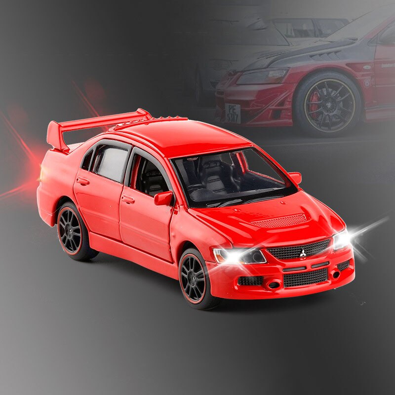 1/32 Mitsubishi EVO 9 IX Sports Cars Toy Alloy Die Cast Metal Casting Sound Light Model Toys Car For Collection: Red