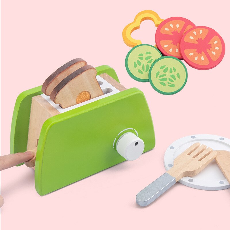 Kids Wooden Pretend Play Sets Simulation Toasters Bread Maker Coffee Machine Blender Baking Kit Game Mixer Kitchen Role Toy