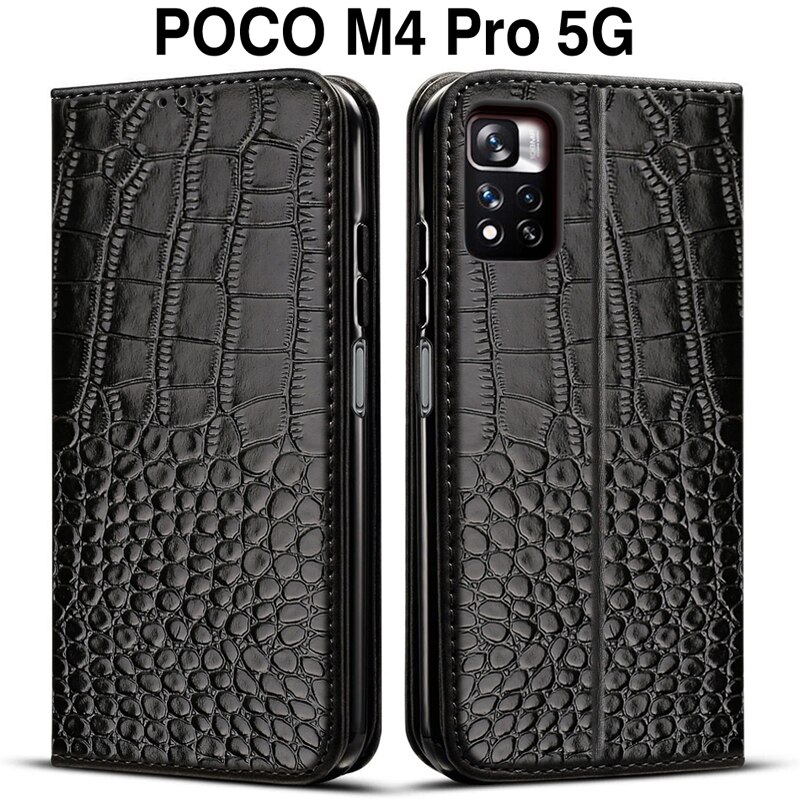 Capa para xiaomi poco m4 pro 5g caso flip carteira de couro hoesje livro para poko m4 pro caso do telefone coque com suporte de cartão: Black