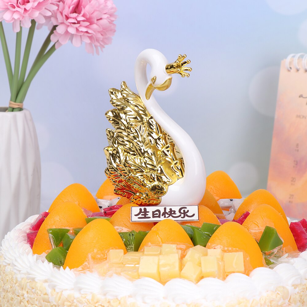 Décoration de gâteau avec plumes de cygne | Or, argent, ornement couronne de cygne, décoration de gâteau joyeux anniversaire forme de cygne, fournitures de gâteau de mariage, fête de la saint-valentin