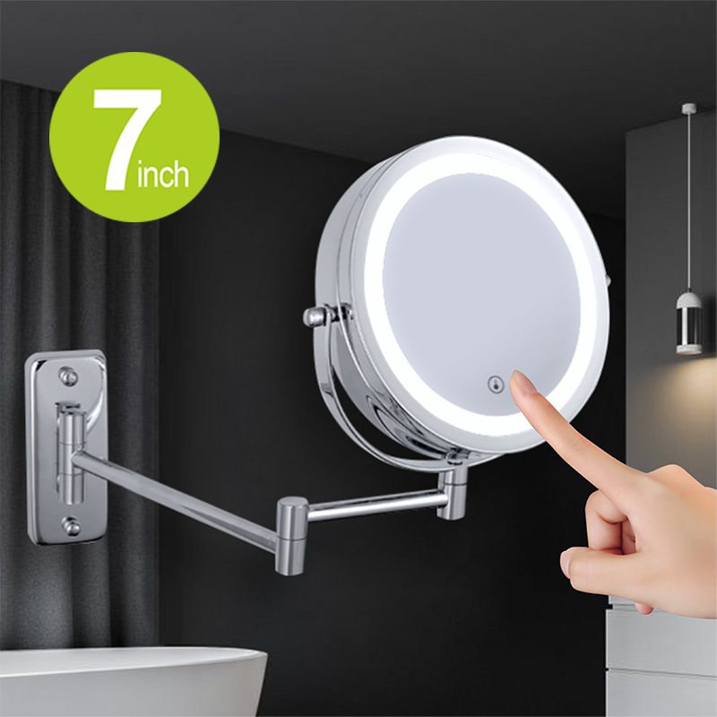 Folding Arm Extend Bathroom Mirror with LED Light 7 Inch Wall Mounted Double Side Smart Cosmetic Makeup Mirrors Mirror Wall